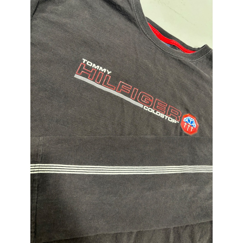 Tommy Hilfiger Coldstop Long Sleeve‎ Shirt Mens XL Black Graphic Racing Stripe